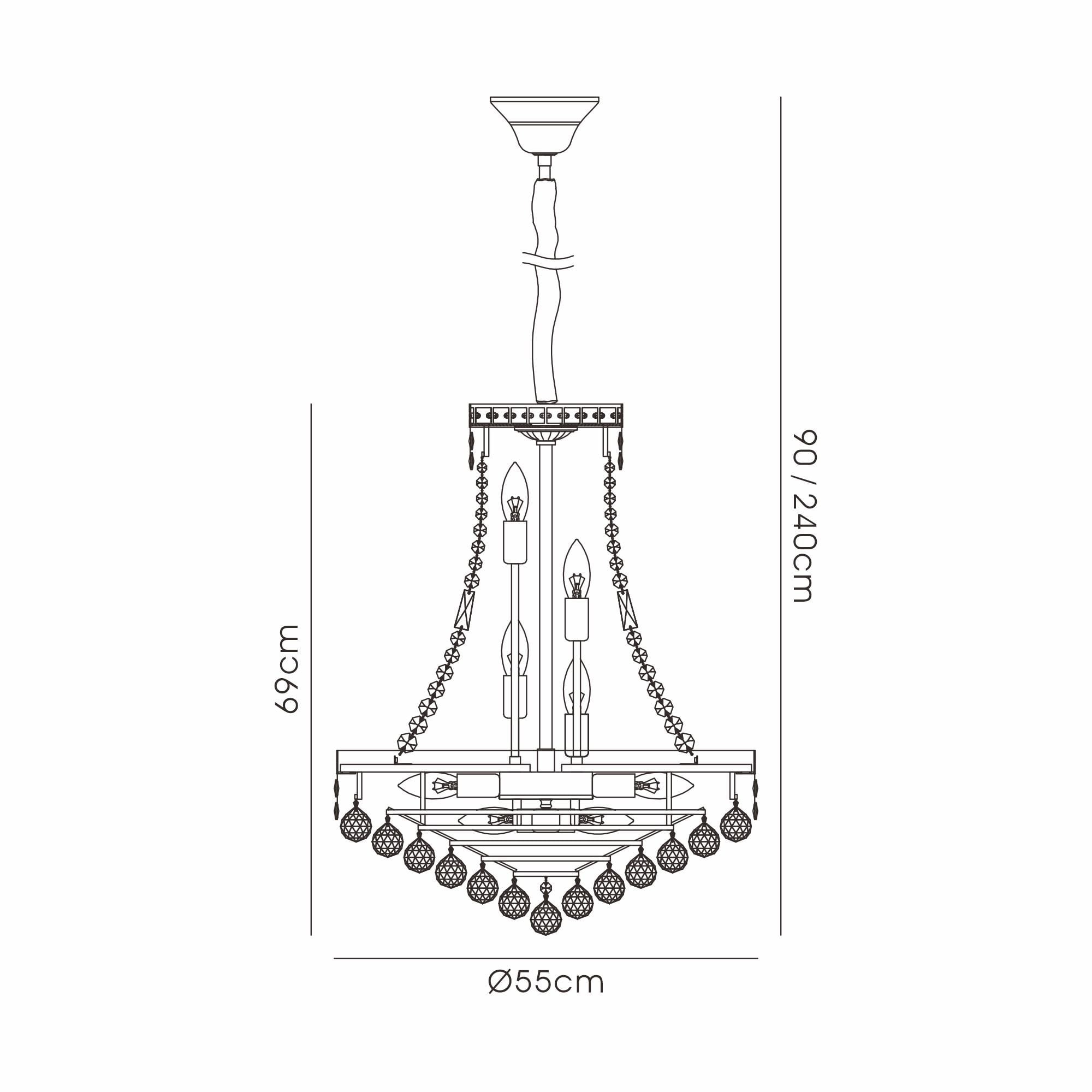 IL32091 Frances Pendant 14 Light E14 Antique Brass/Crystal