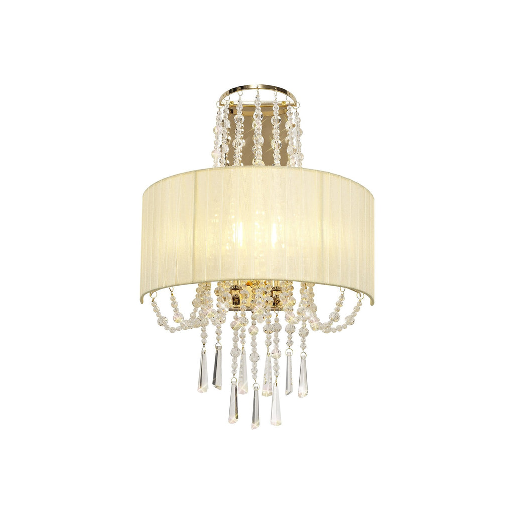 IL31756 Freida Wall Lamp Ivory Cream Shade 2 Light E14 French Gold/Crystal