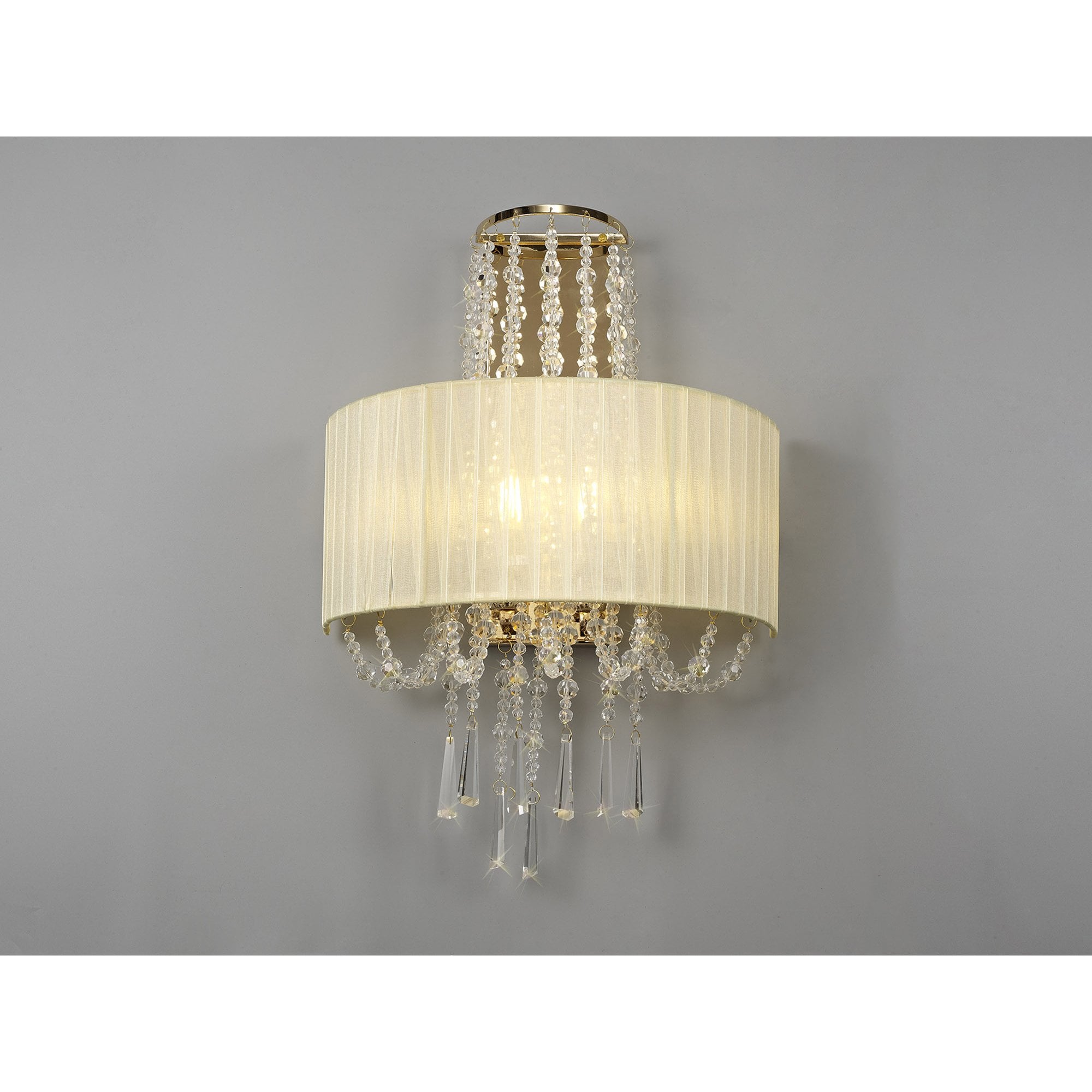 IL31756 Freida Wall Lamp Ivory Cream Shade 2 Light E14 French Gold/Crystal