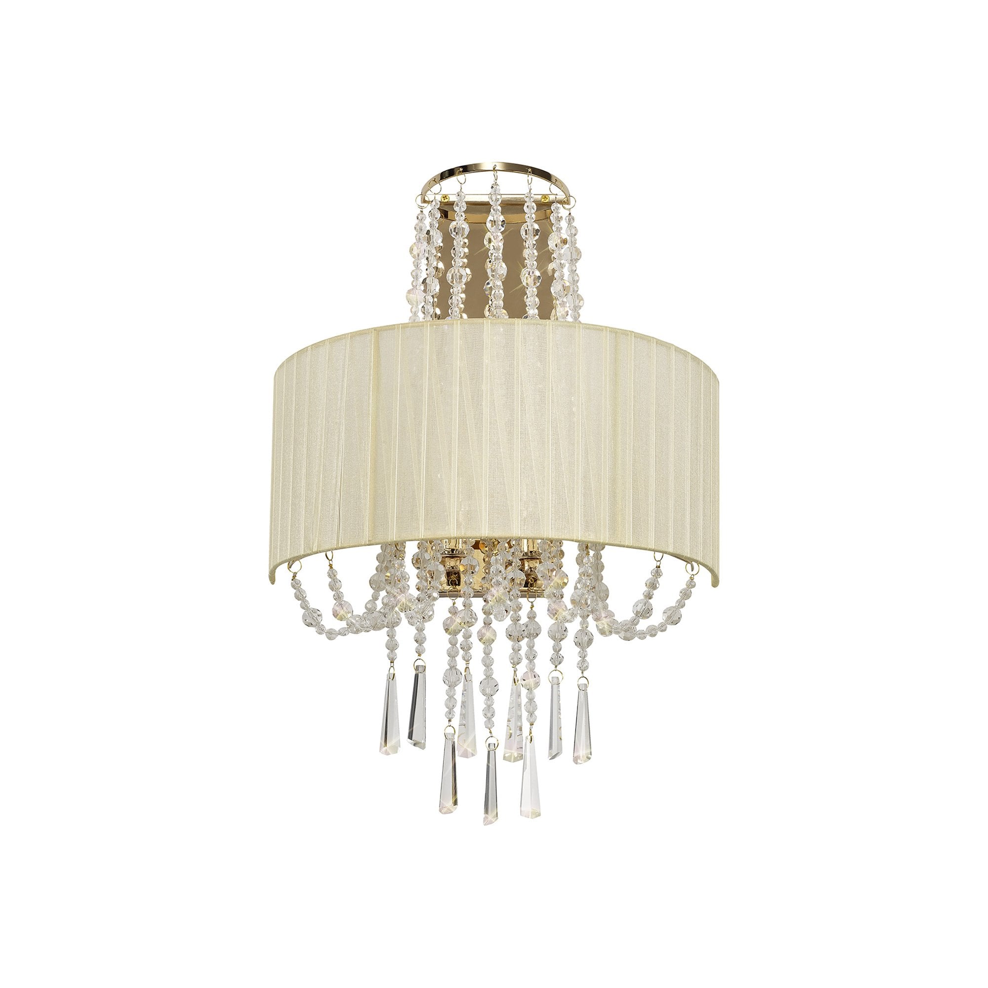 IL31756 Freida Wall Lamp Ivory Cream Shade 2 Light E14 French Gold/Crystal