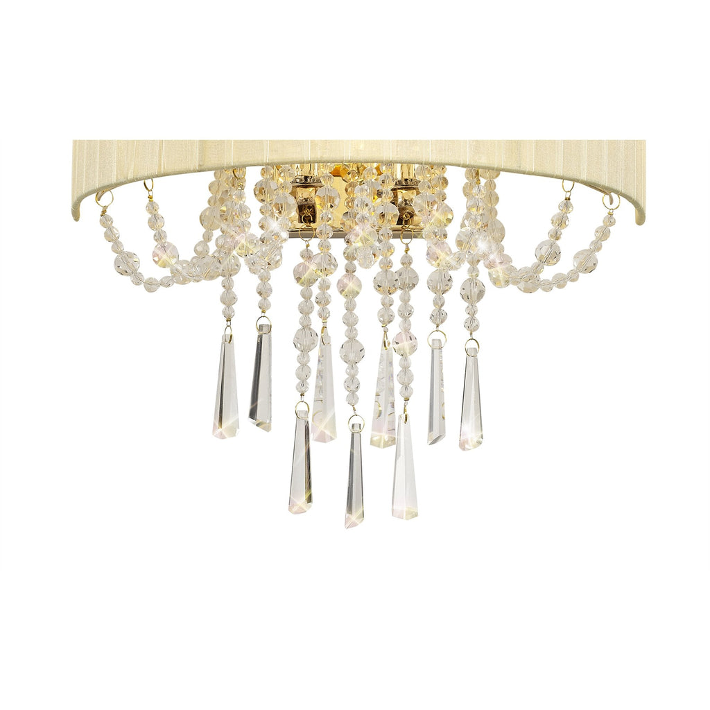 IL31756 Freida Wall Lamp Ivory Cream Shade 2 Light E14 French Gold/Crystal