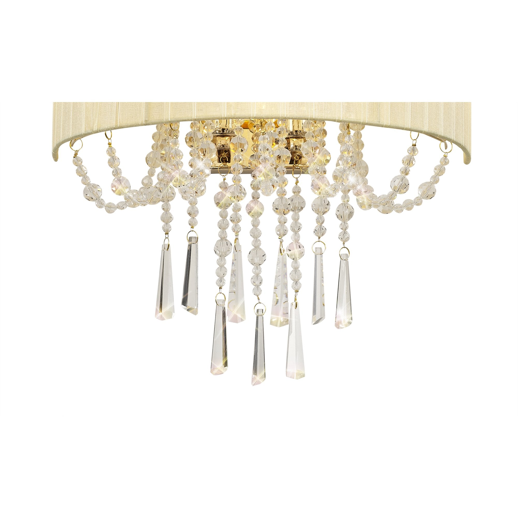 IL31756 Freida Wall Lamp Ivory Cream Shade 2 Light E14 French Gold/Crystal