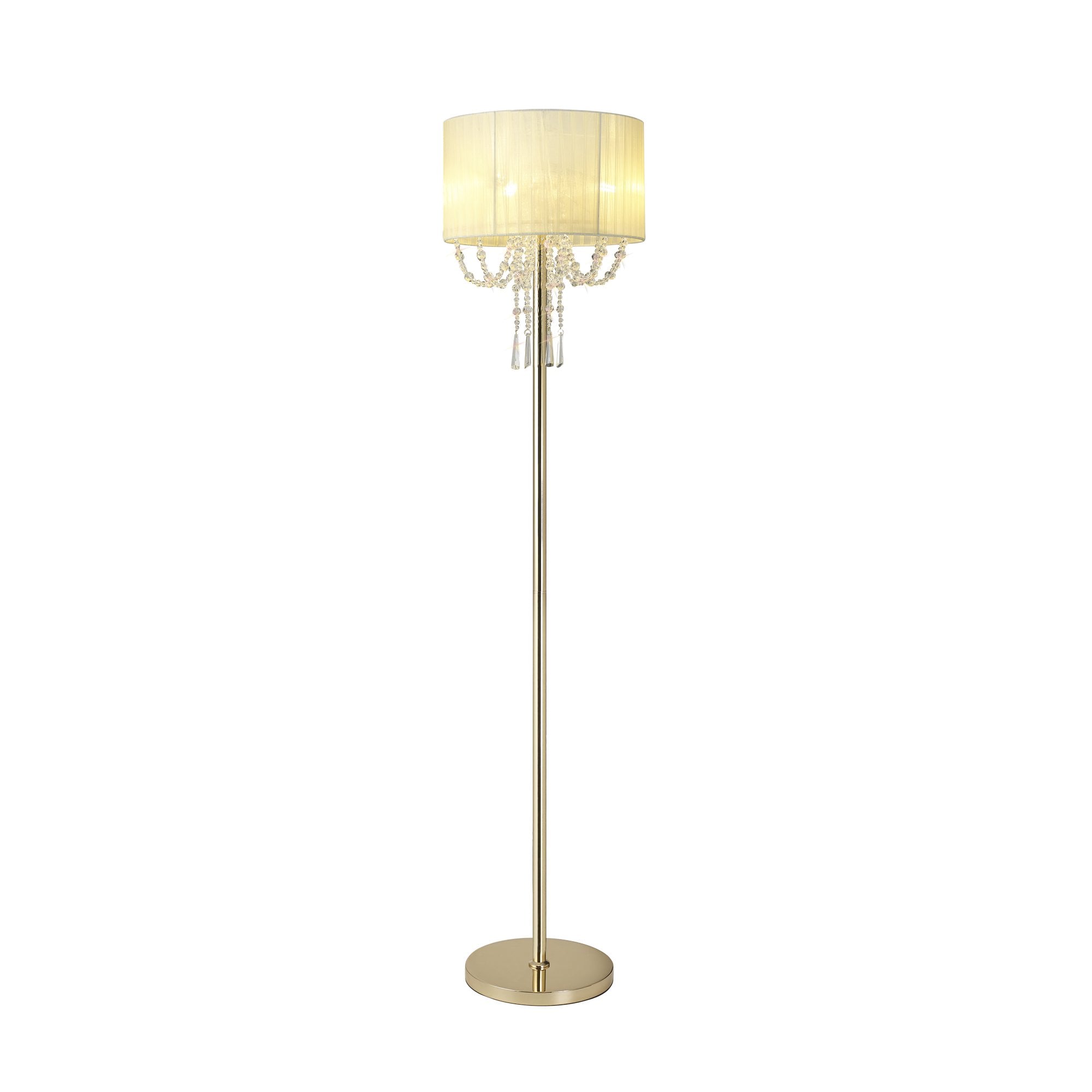Freida Floor  Lamp Ivory Cream Shade 3 Light E14 French Gold/Crystal
