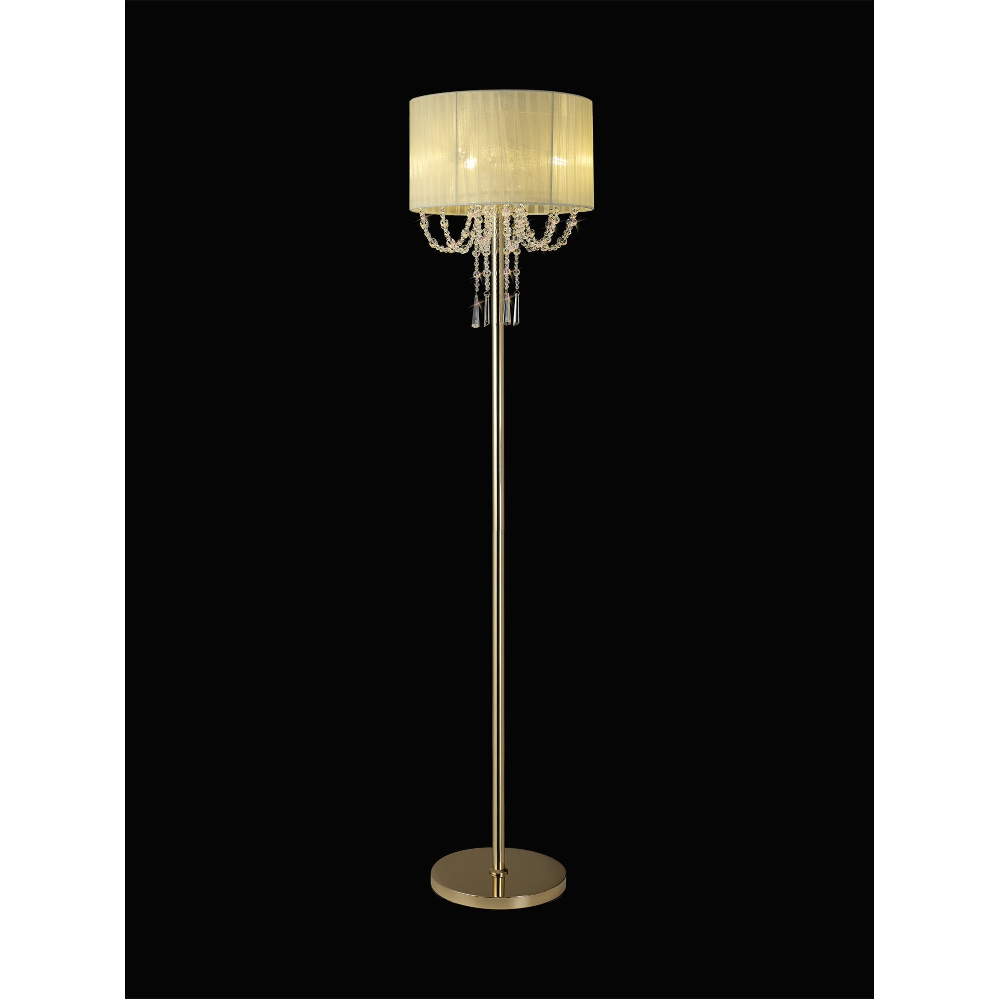Freida Floor  Lamp Ivory Cream Shade 3 Light E14 French Gold/Crystal