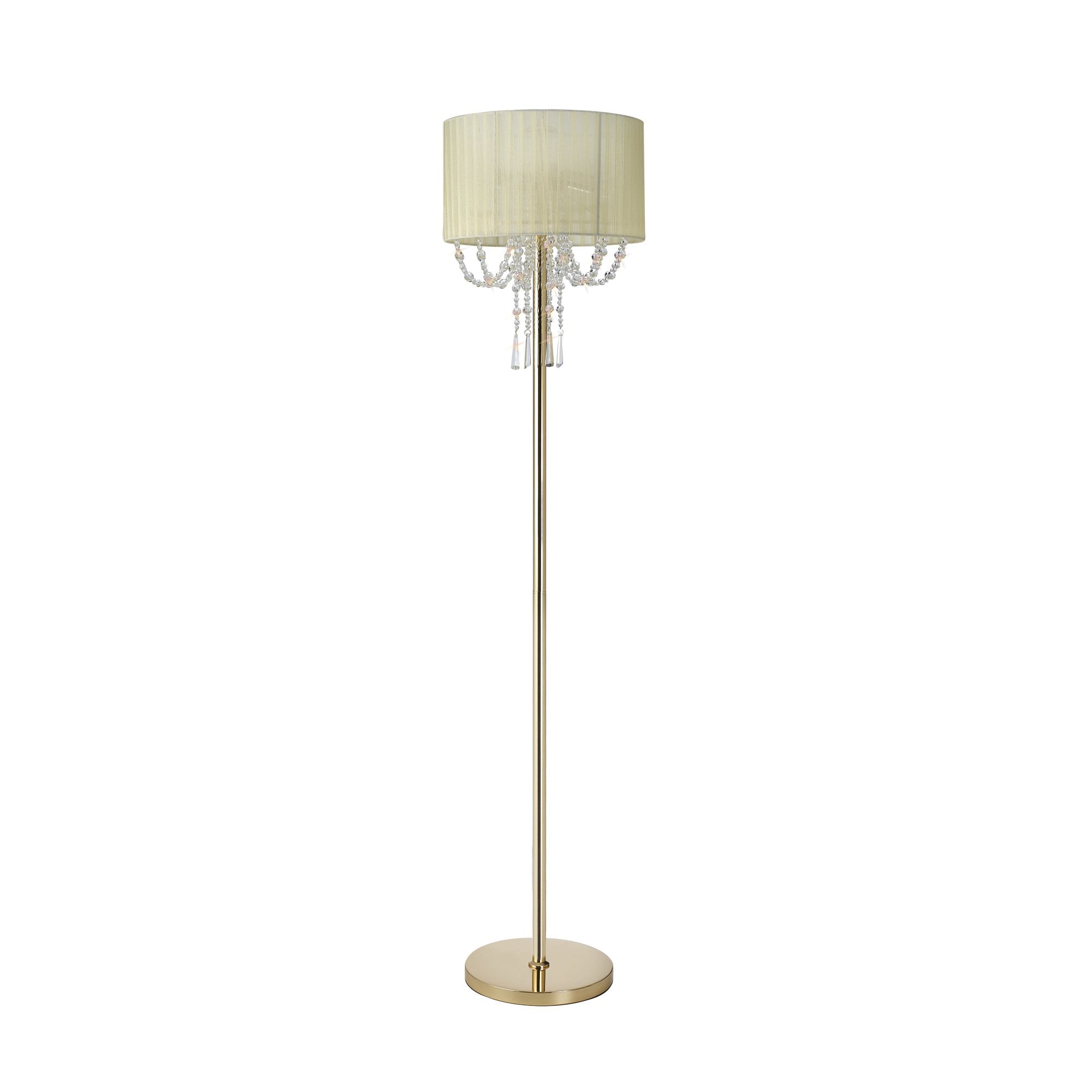 Freida Floor  Lamp Ivory Cream Shade 3 Light E14 French Gold/Crystal