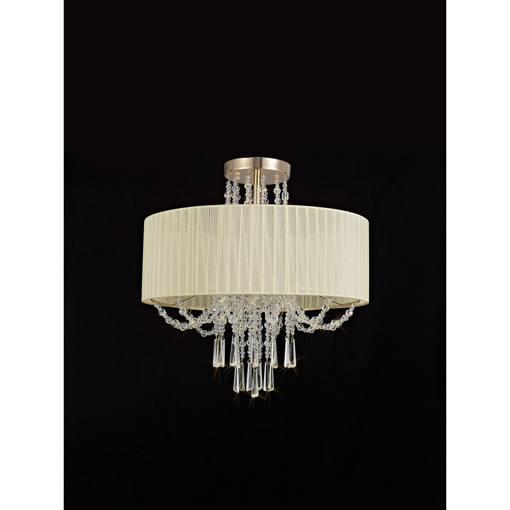 IL31757 Freida Semi Flush Ivory Cream Shade 6 Light E14 French Gold/Crystal