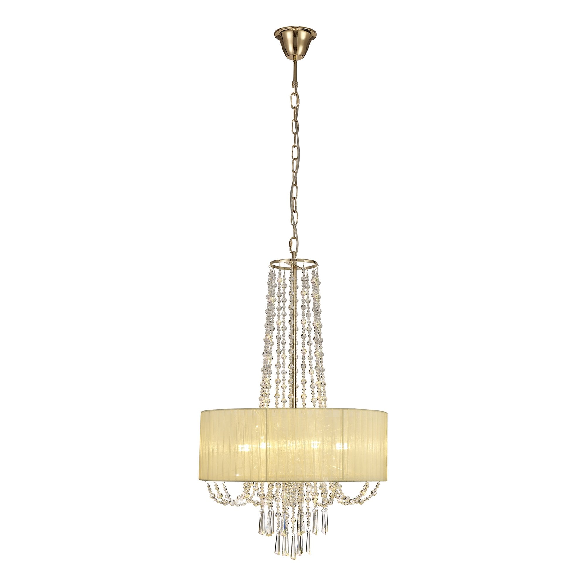 IL31758 Freida Pendant Ivory Cream Shade 6 Light E14 French Gold/Crystal