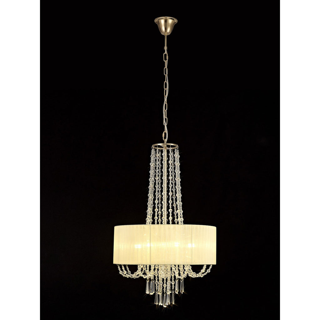 IL31758 Freida Pendant Ivory Cream Shade 6 Light E14 French Gold/Crystal