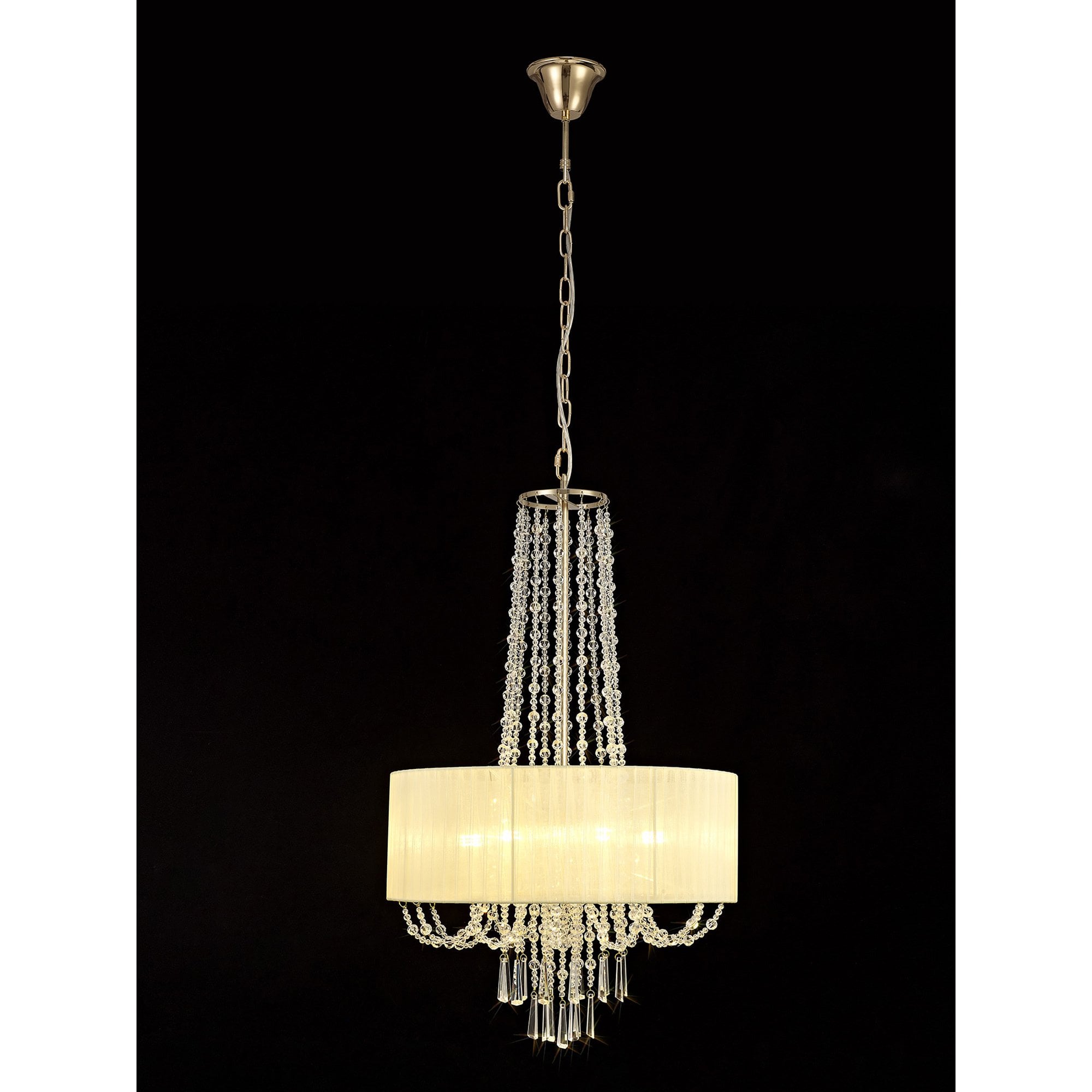 IL31758 Freida Pendant Ivory Cream Shade 6 Light E14 French Gold/Crystal
