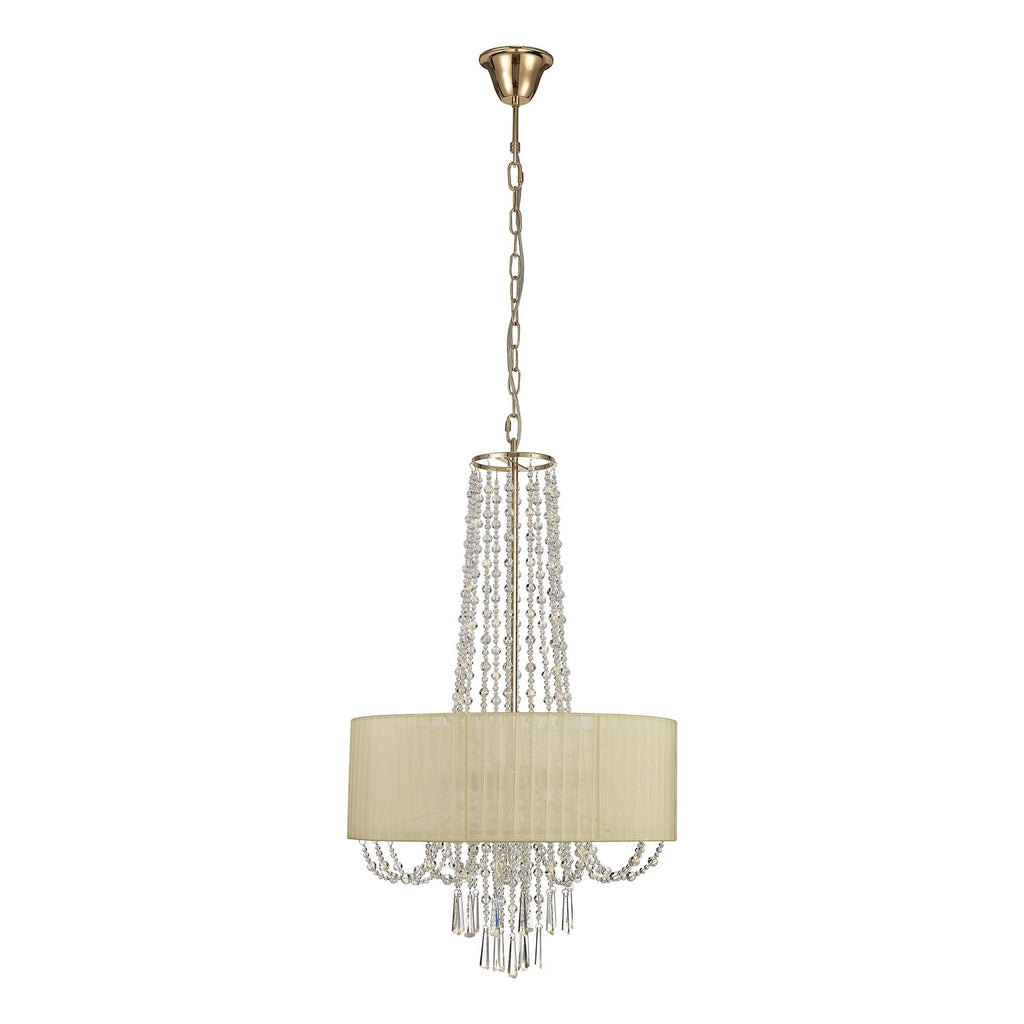 IL31758 Freida Pendant Ivory Cream Shade 6 Light E14 French Gold/Crystal