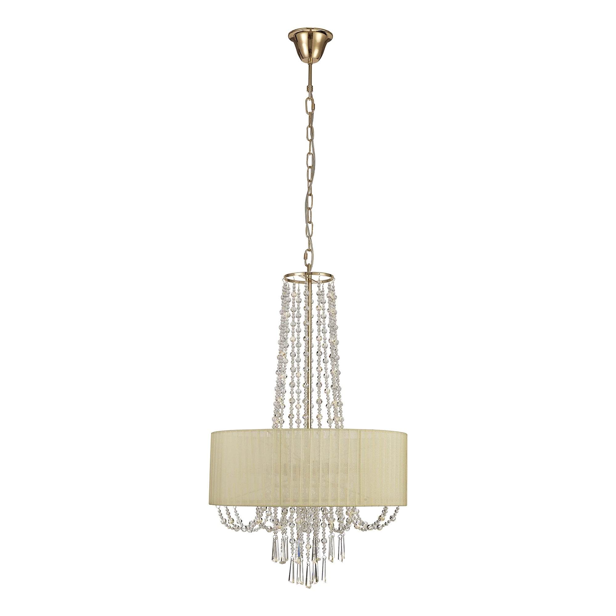 IL31758 Freida Pendant Ivory Cream Shade 6 Light E14 French Gold/Crystal