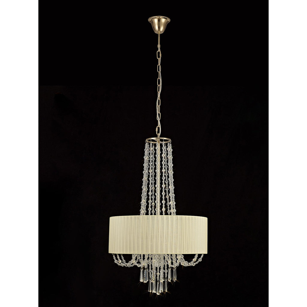 IL31758 Freida Pendant Ivory Cream Shade 6 Light E14 French Gold/Crystal