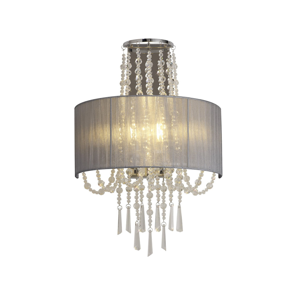 IL31746/GY Freida Wall Lamp Grey Shade 2 Light E14 Polished Chrome/Crystal