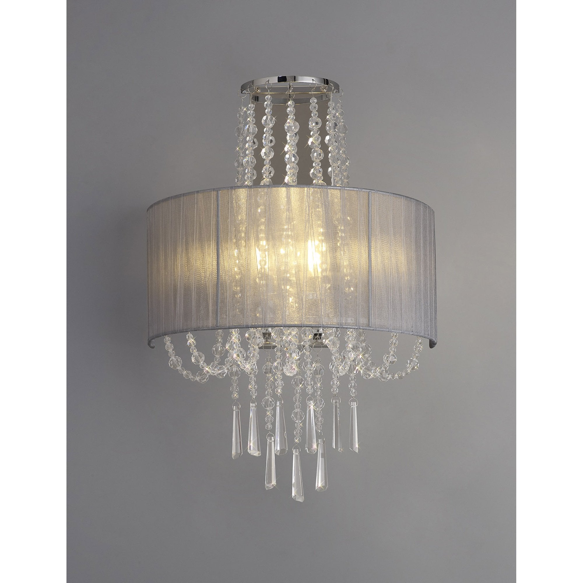 IL31746/GY Freida Wall Lamp Grey Shade 2 Light E14 Polished Chrome/Crystal