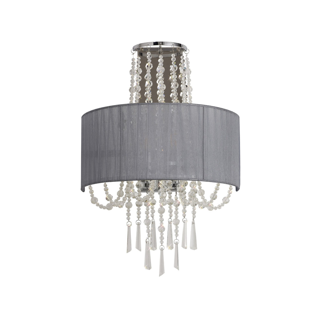 IL31746/GY Freida Wall Lamp Grey Shade 2 Light E14 Polished Chrome/Crystal