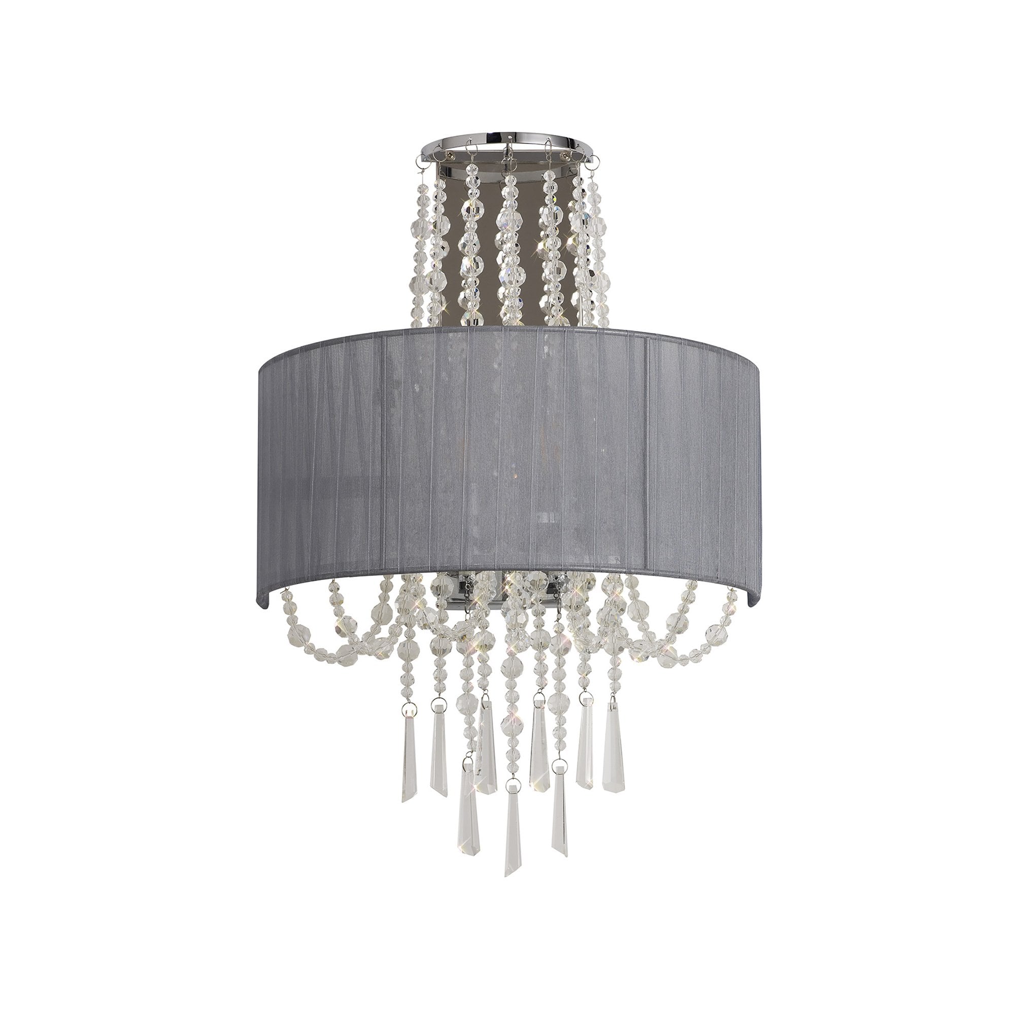 IL31746/GY Freida Wall Lamp Grey Shade 2 Light E14 Polished Chrome/Crystal