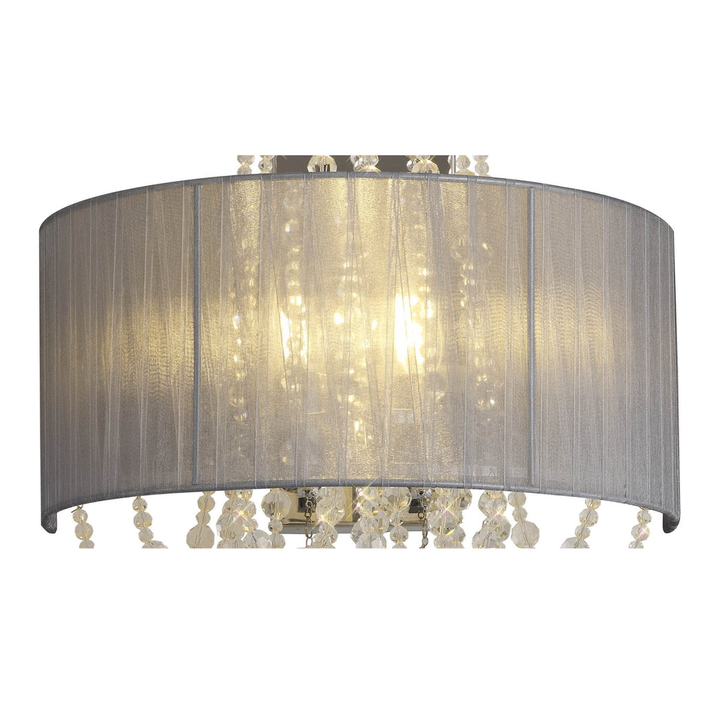 IL31746/GY Freida Wall Lamp Grey Shade 2 Light E14 Polished Chrome/Crystal