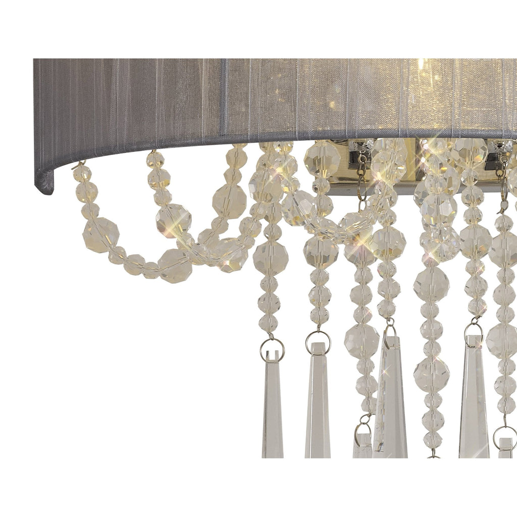IL31746/GY Freida Wall Lamp Grey Shade 2 Light E14 Polished Chrome/Crystal