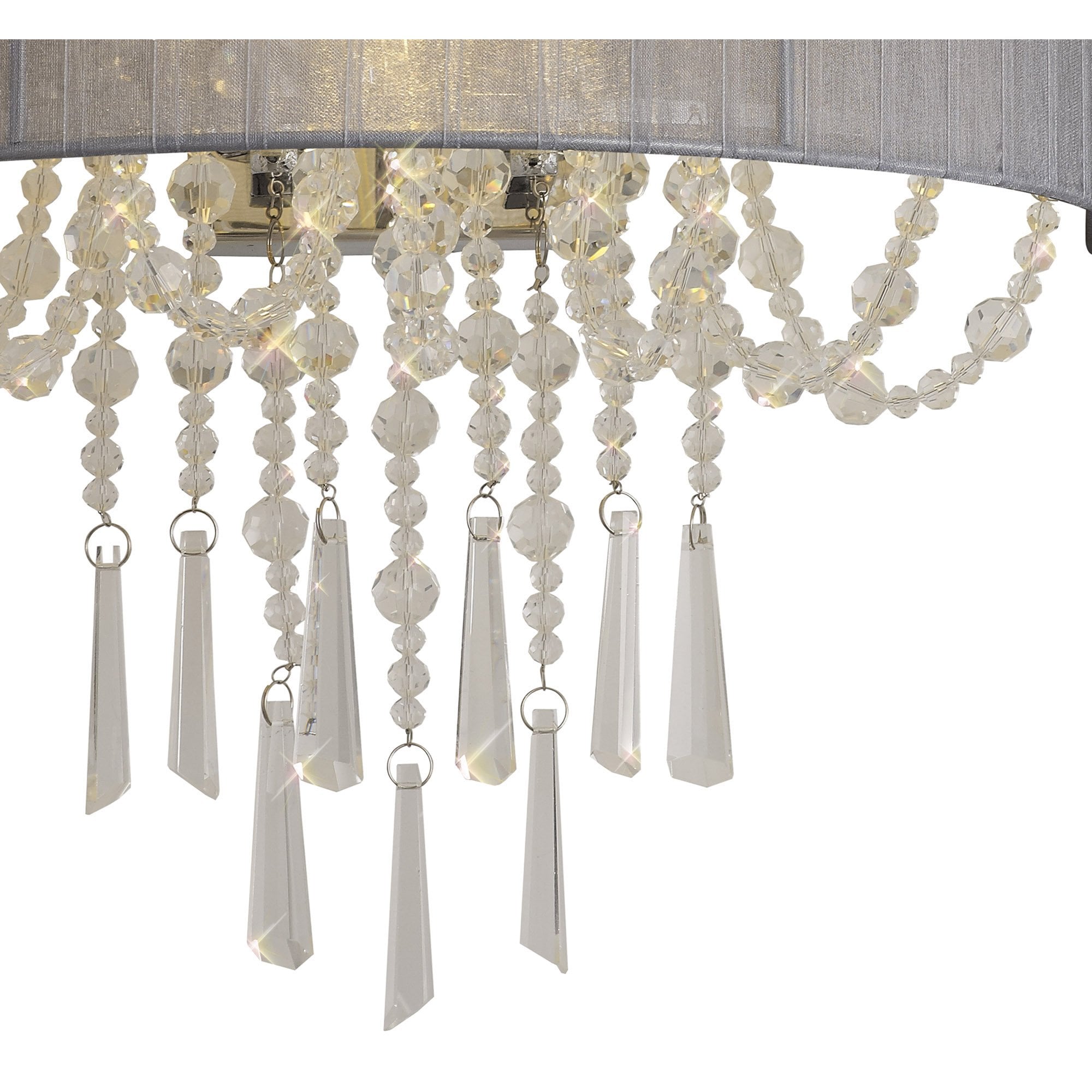 IL31746/GY Freida Wall Lamp Grey Shade 2 Light E14 Polished Chrome/Crystal