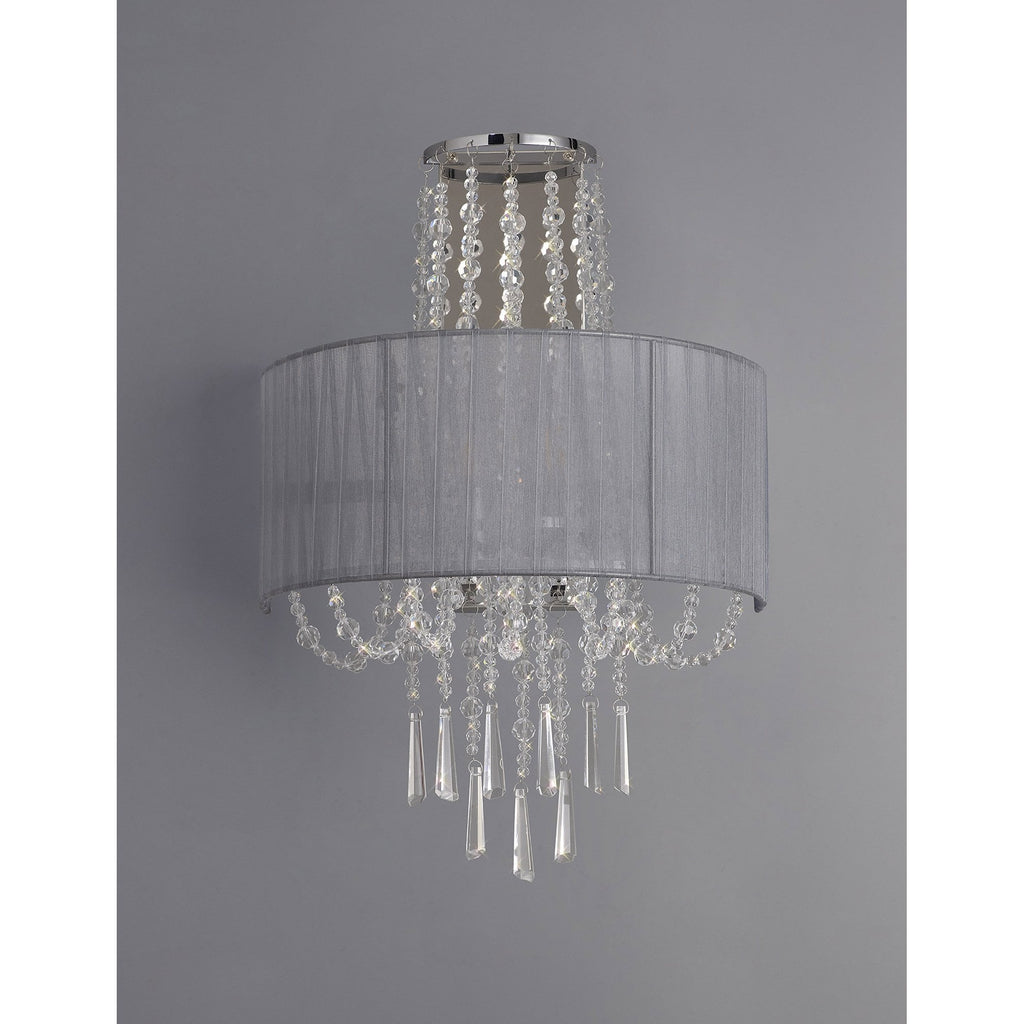 IL31746/GY Freida Wall Lamp Grey Shade 2 Light E14 Polished Chrome/Crystal