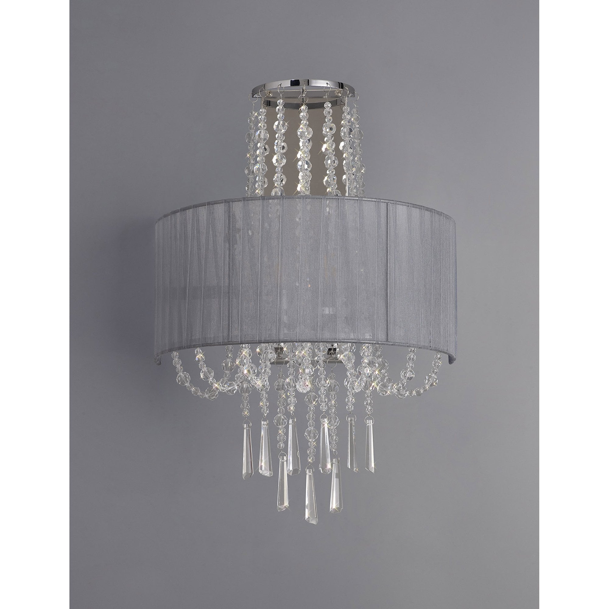 IL31746/GY Freida Wall Lamp Grey Shade 2 Light E14 Polished Chrome/Crystal