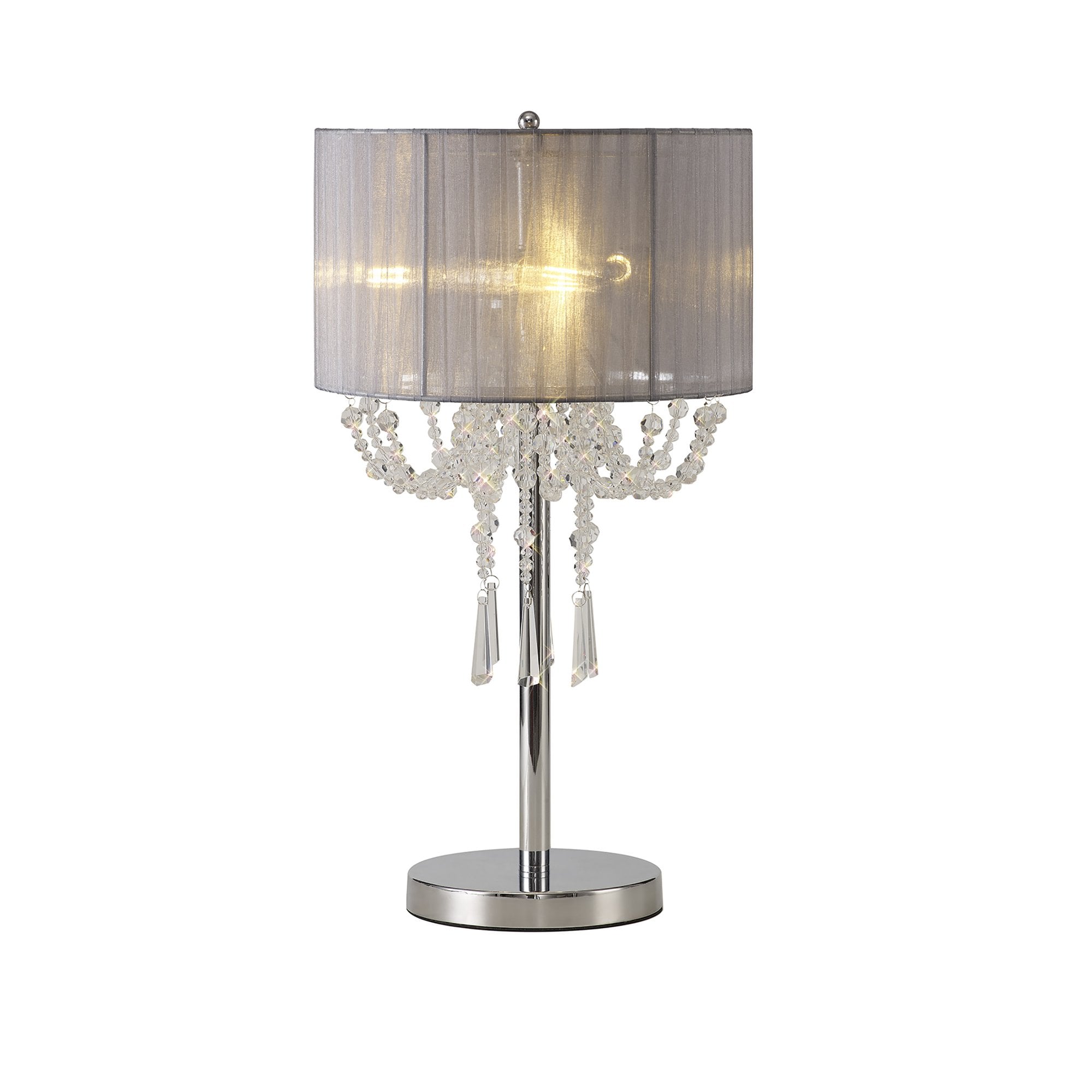 IL31749/GY Freida Table Lamp Grey Shade 3 Light E14 Polished Chrome/Crystal