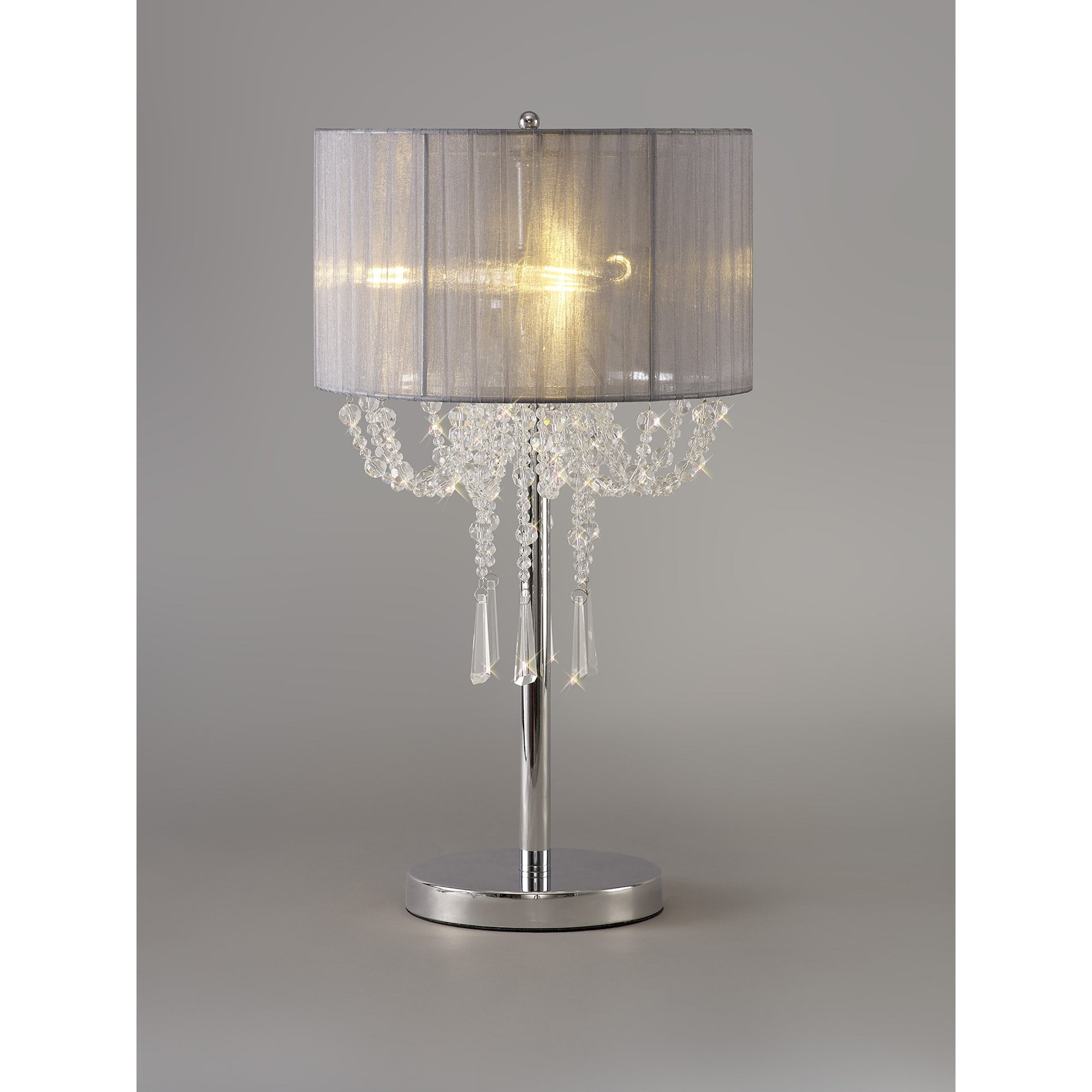 IL31749/GY Freida Table Lamp Grey Shade 3 Light E14 Polished Chrome/Crystal