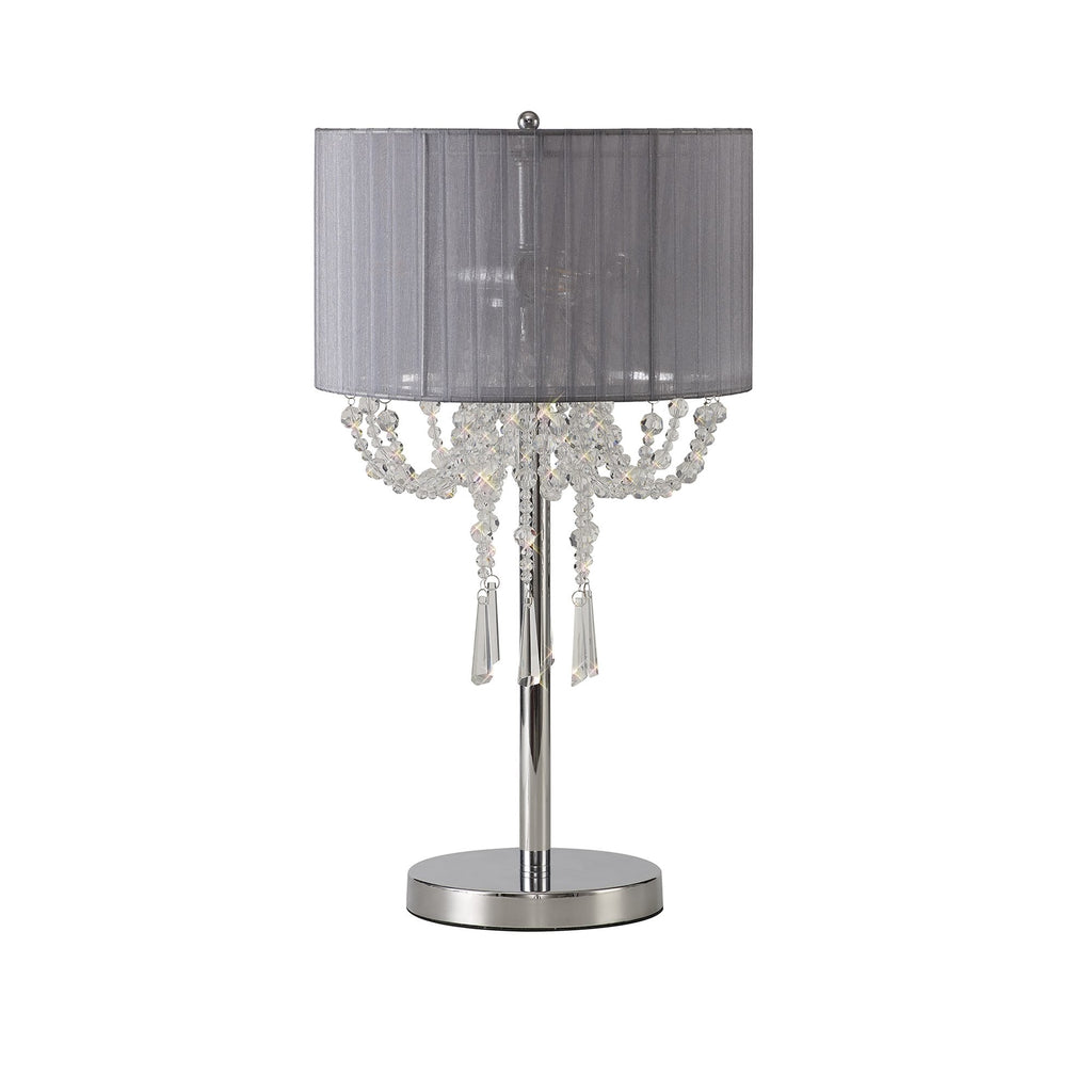 IL31749/GY Freida Table Lamp Grey Shade 3 Light E14 Polished Chrome/Crystal