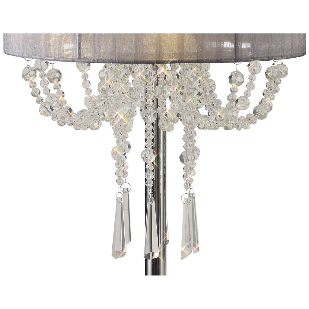 IL31749/GY Freida Table Lamp Grey Shade 3 Light E14 Polished Chrome/Crystal