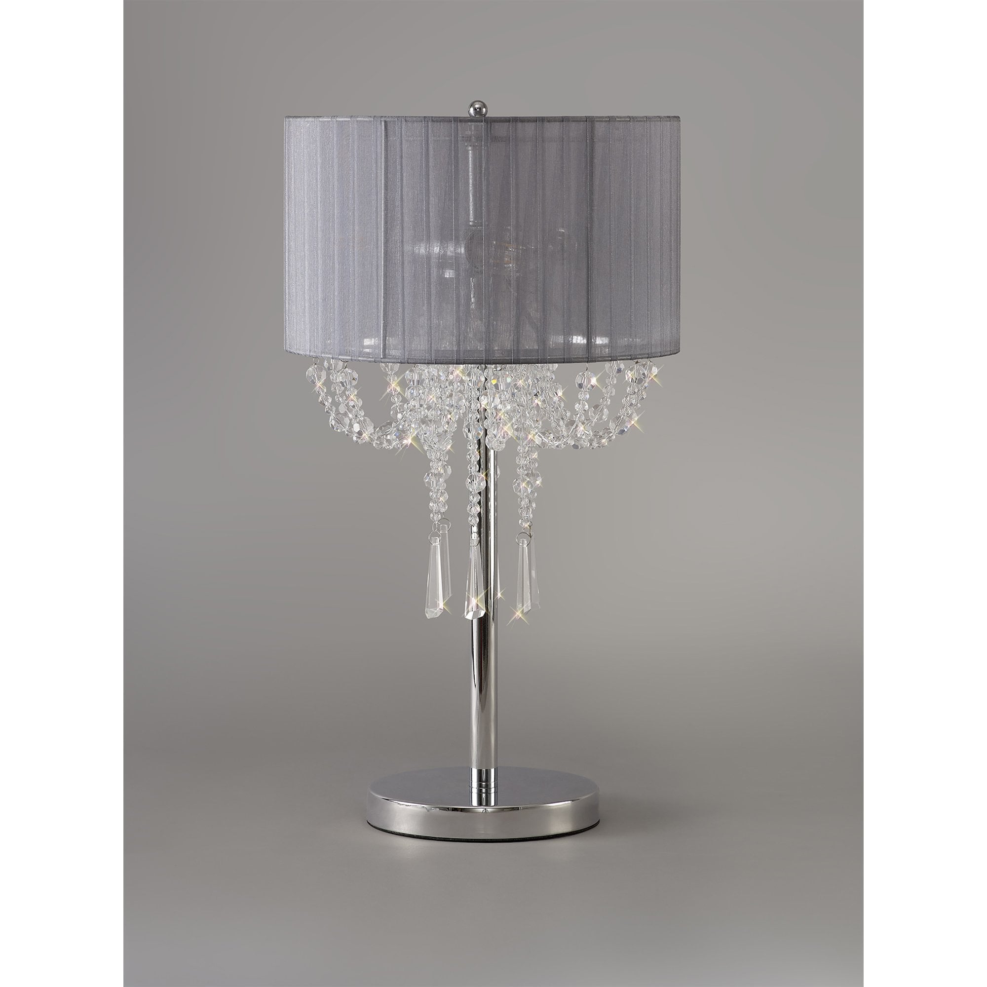 IL31749/GY Freida Table Lamp Grey Shade 3 Light E14 Polished Chrome/Crystal