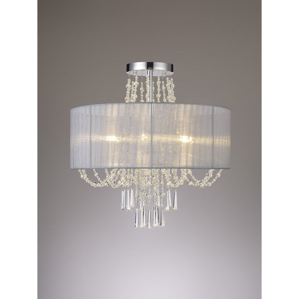 IL31747/GY Freida Semi Flush Grey Shade 6 Light E14 Polished Chrome/Crystal