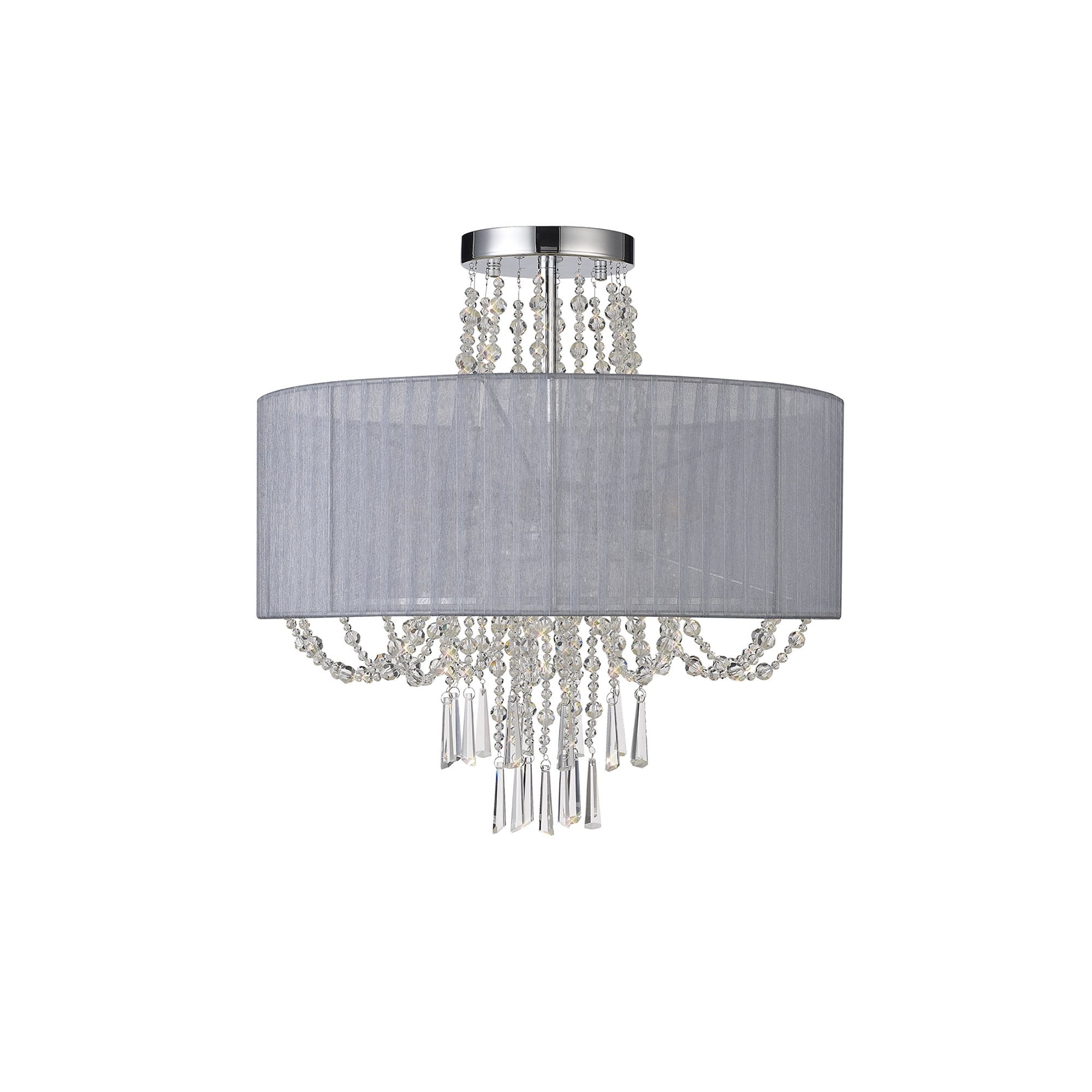 IL31747/GY Freida Semi Flush Grey Shade 6 Light E14 Polished Chrome/Crystal