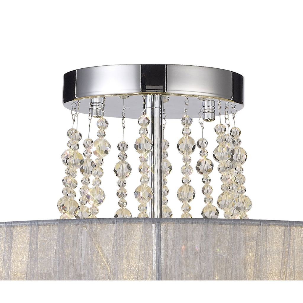 IL31747/GY Freida Semi Flush Grey Shade 6 Light E14 Polished Chrome/Crystal