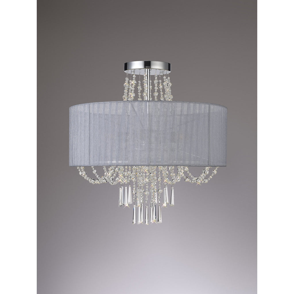 IL31747/GY Freida Semi Flush Grey Shade 6 Light E14 Polished Chrome/Crystal