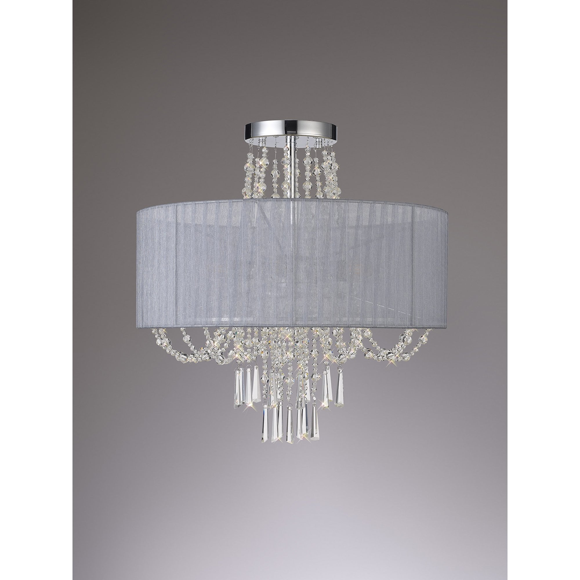 IL31747/GY Freida Semi Flush Grey Shade 6 Light E14 Polished Chrome/Crystal