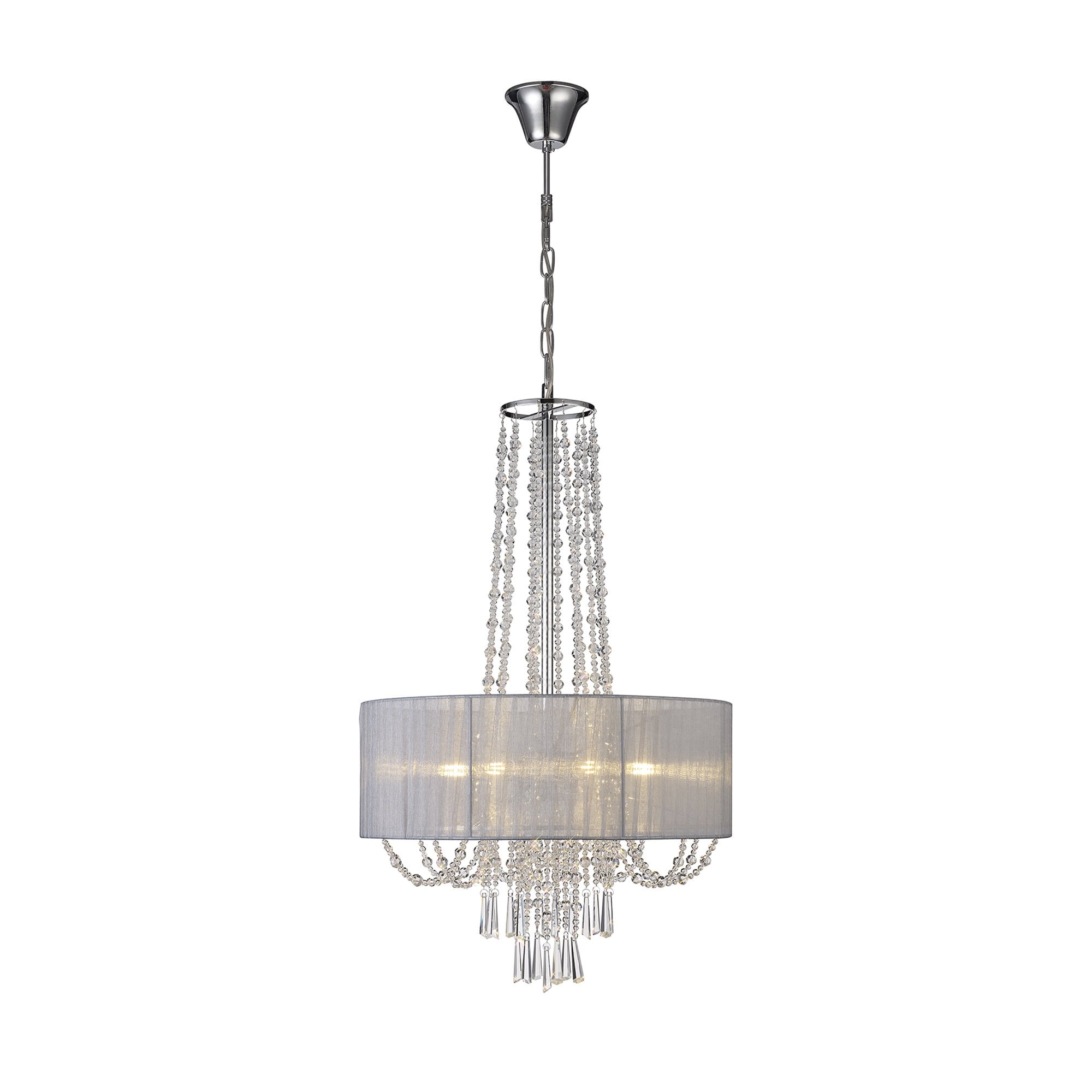 IL31748/GY Freida Pendant Grey Shade 6 Light E14 Polished Chrome/Crystal