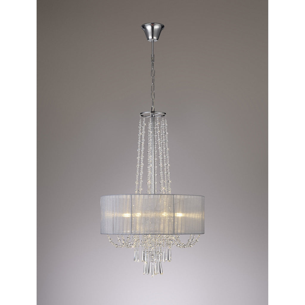 IL31748/GY Freida Pendant Grey Shade 6 Light E14 Polished Chrome/Crystal