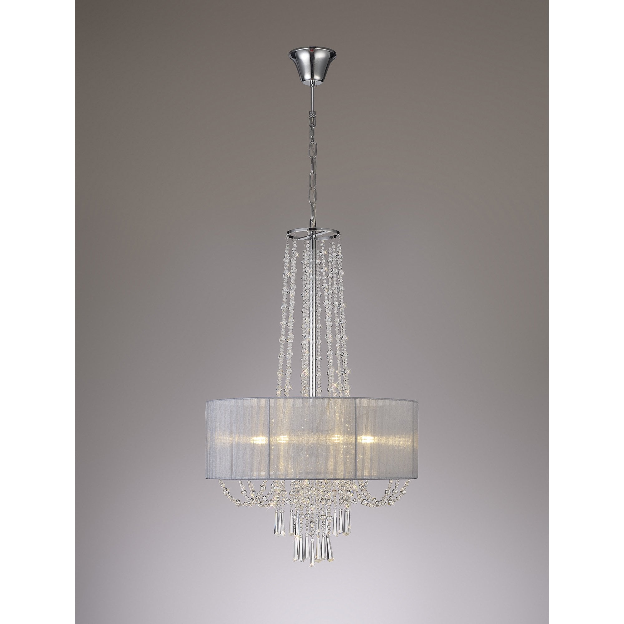 IL31748/GY Freida Pendant Grey Shade 6 Light E14 Polished Chrome/Crystal
