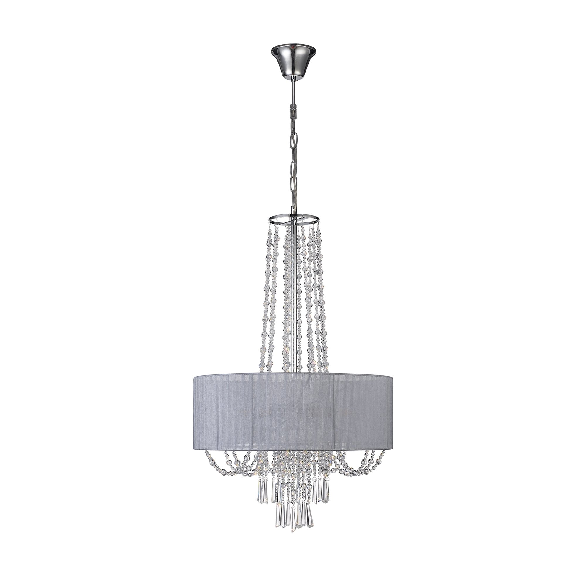 IL31748/GY Freida Pendant Grey Shade 6 Light E14 Polished Chrome/Crystal