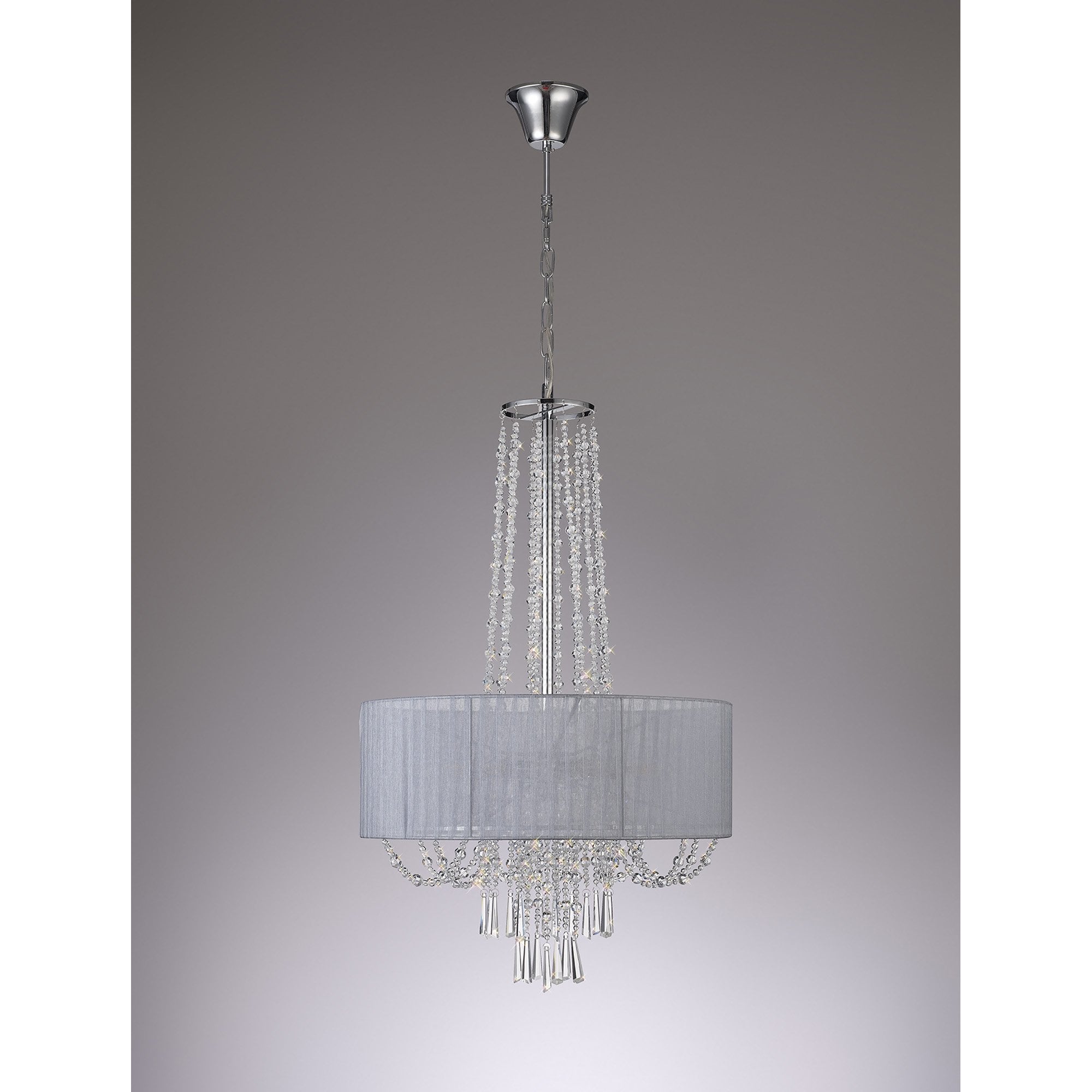 IL31748/GY Freida Pendant Grey Shade 6 Light E14 Polished Chrome/Crystal