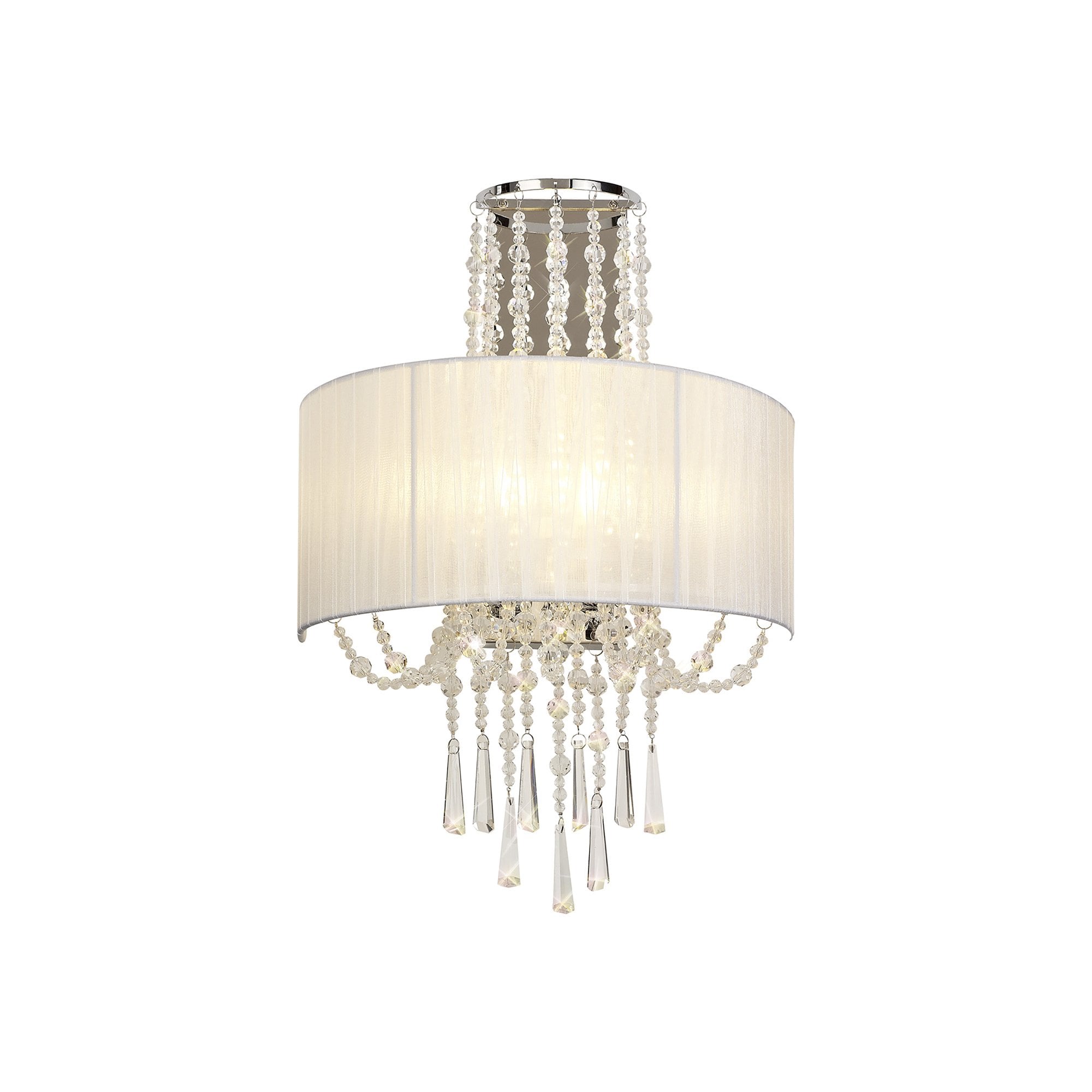 IL31746 Freida Wall Lamp White Shade 2 Light E14 Polished Chrome/Crystal
