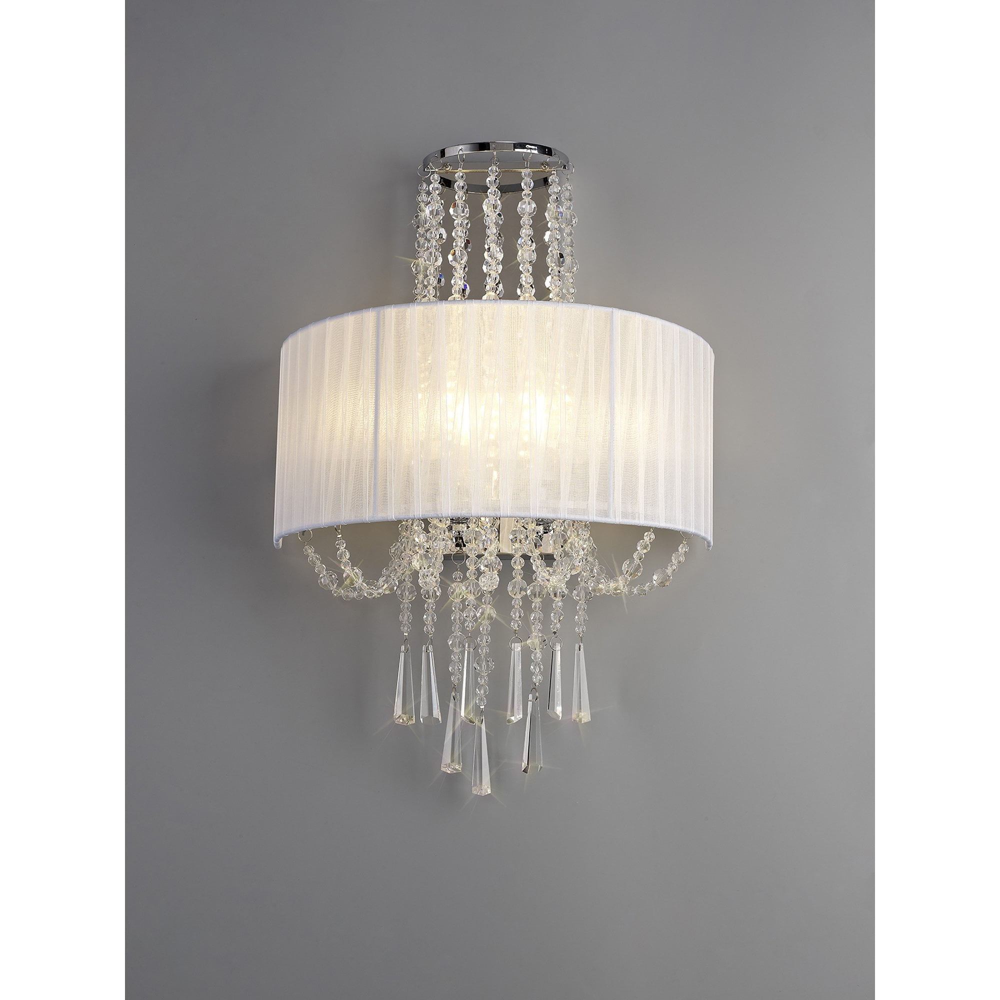 IL31746 Freida Wall Lamp White Shade 2 Light E14 Polished Chrome/Crystal