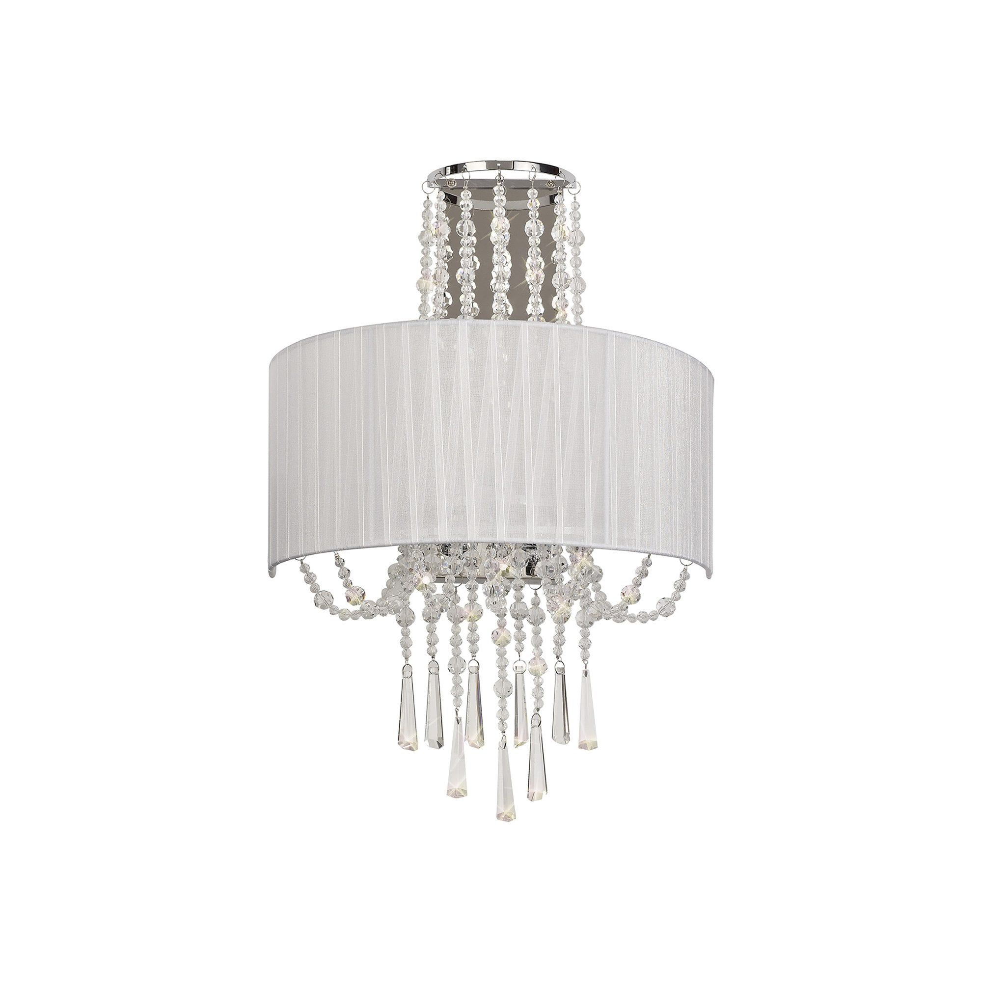 IL31746 Freida Wall Lamp White Shade 2 Light E14 Polished Chrome/Crystal