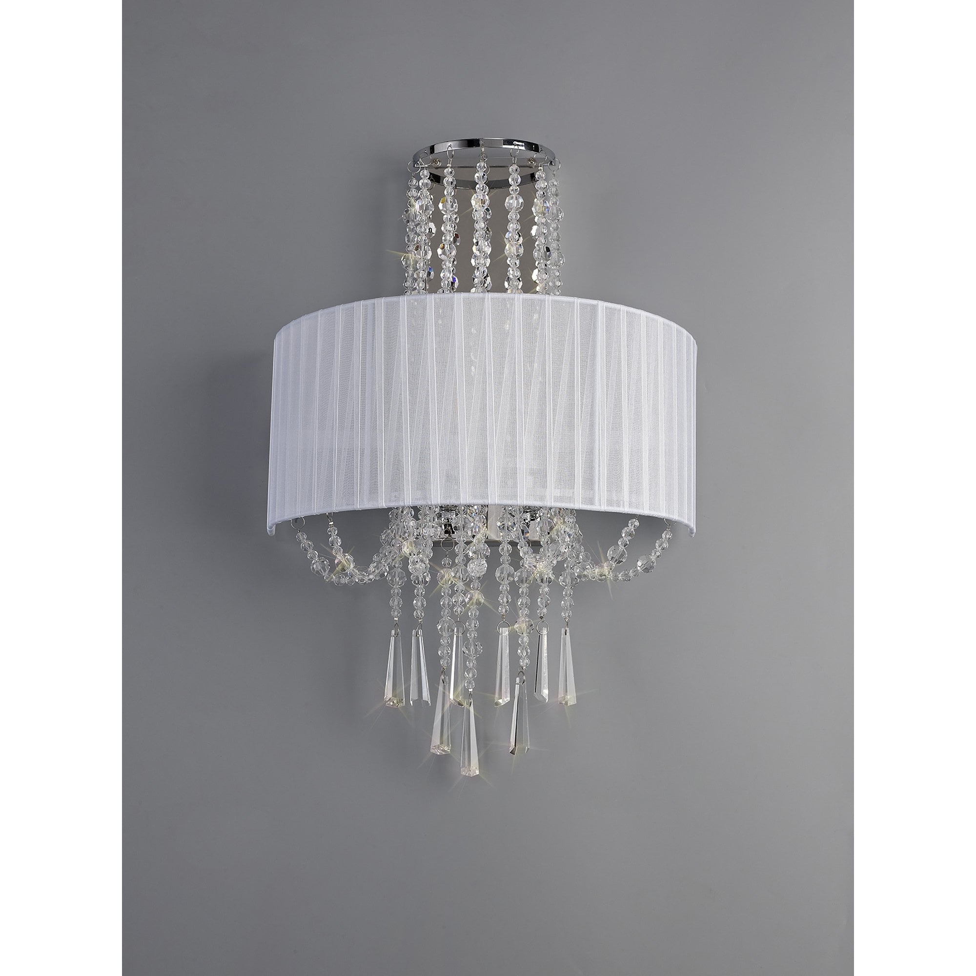 IL31746 Freida Wall Lamp White Shade 2 Light E14 Polished Chrome/Crystal