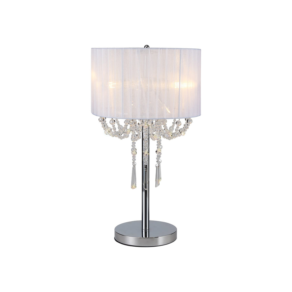 IL31749 Freida Table Lamp White Shade 3 Light E14 Polished Chrome/Crystal