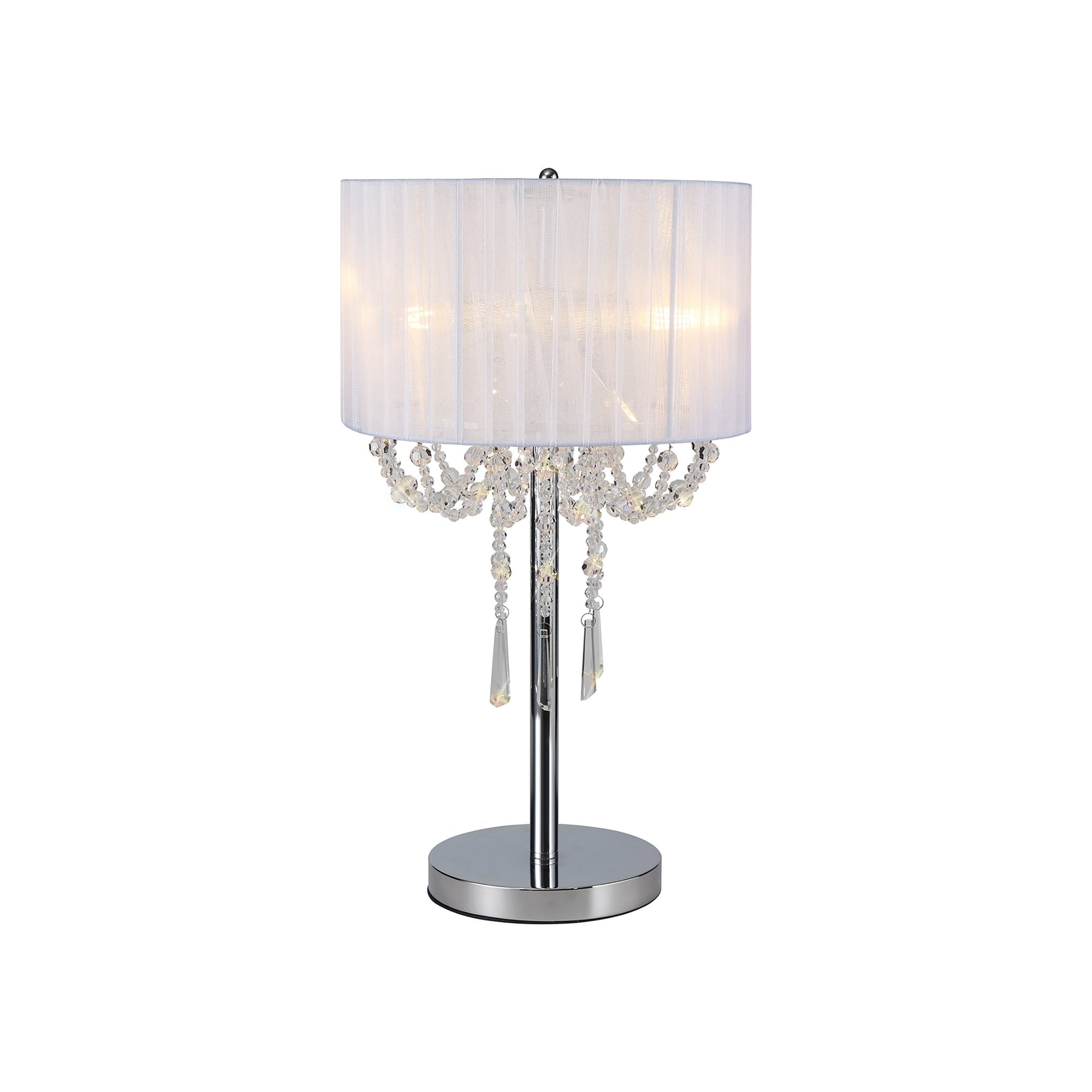 IL31749 Freida Table Lamp White Shade 3 Light E14 Polished Chrome/Crystal