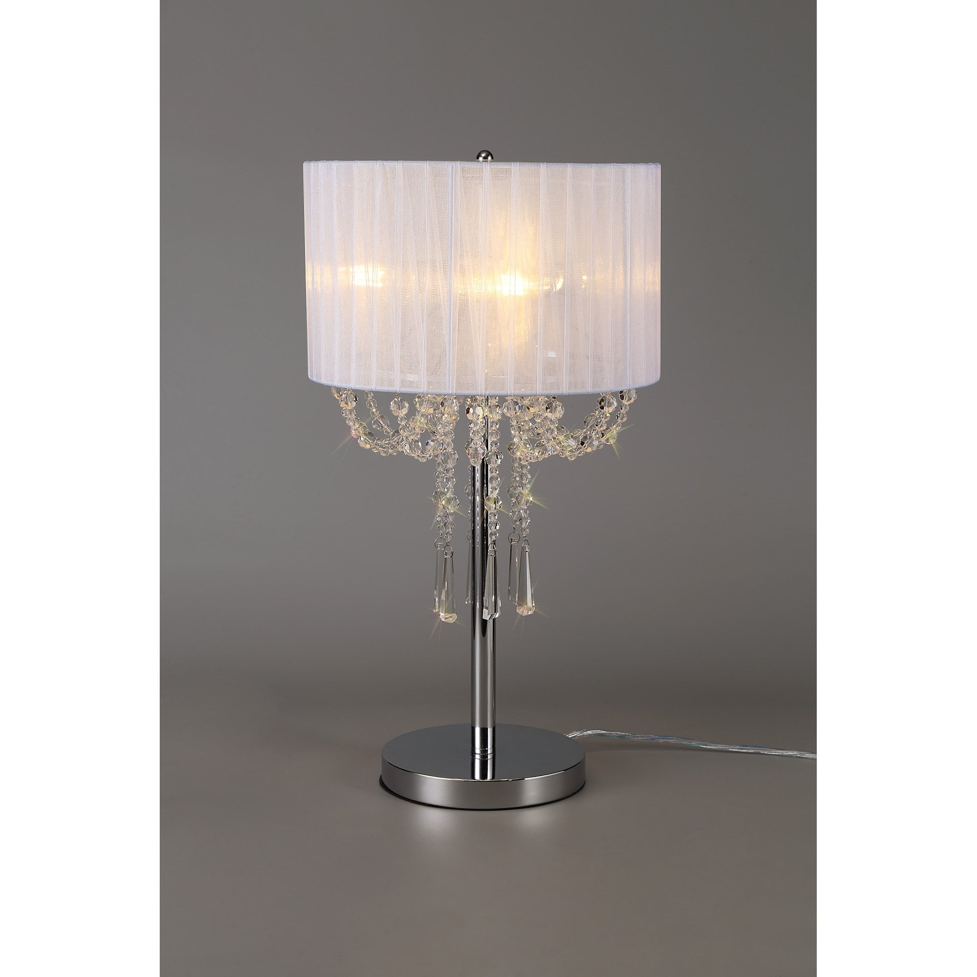 IL31749 Freida Table Lamp White Shade 3 Light E14 Polished Chrome/Crystal