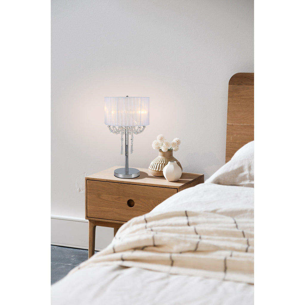 IL31749 Freida Table Lamp White Shade 3 Light E14 Polished Chrome/Crystal