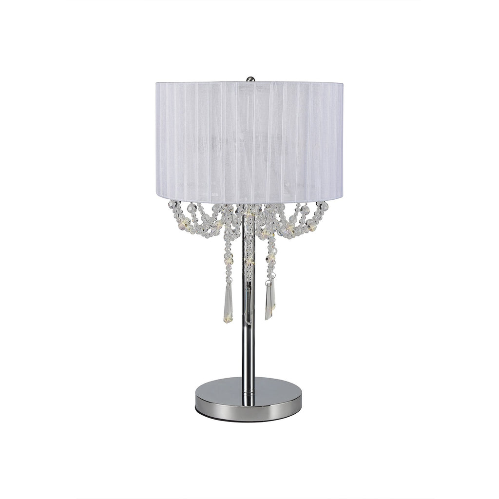 IL31749 Freida Table Lamp White Shade 3 Light E14 Polished Chrome/Crystal