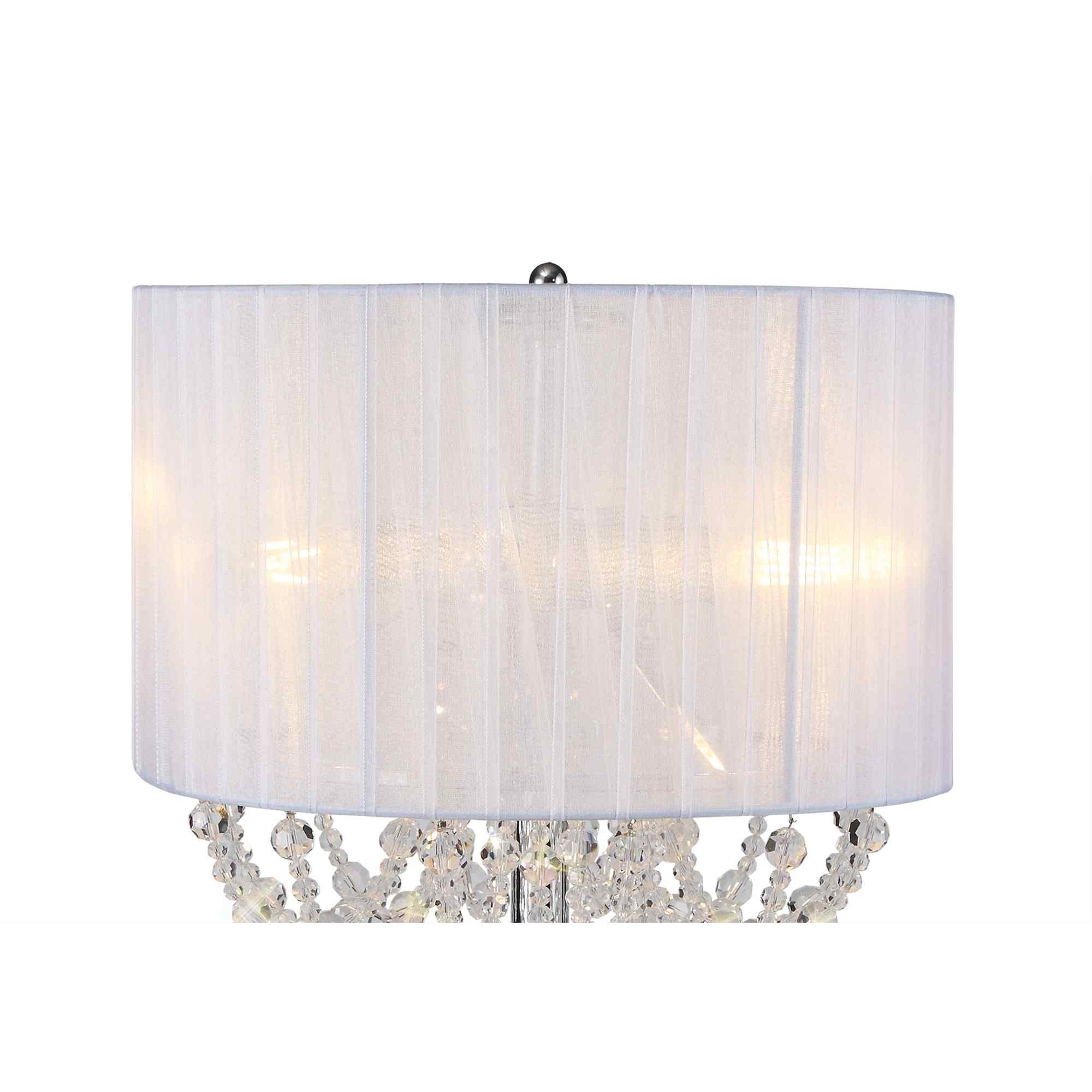 IL31749 Freida Table Lamp White Shade 3 Light E14 Polished Chrome/Crystal